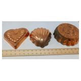 VINTAGE COPPER GELATIN MOLDS /  3 PCS