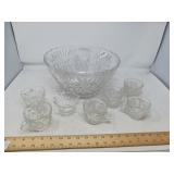 PRESSED GLASS PUNCH BOWL & CUPS