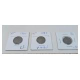 ANTIQUE V NICKELS/ 3 QTY