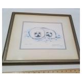VINTAGE FRAMED ART / HARP SEAL FRIENDS /  PRINT