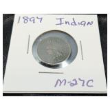 ANTIQUE / INDIAN HEAD PENNY / 1897 / SLABBED