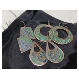 3 PAIR MEXICAN ALPACA SILVER EARRINGS