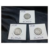 VINTAGE U S COIN LOT / BUFFALO NICKELS / 3 PCS