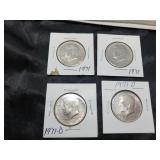 VINTAGE U S COINS / KENNEDY HALF DOLLARS / 4 PCS