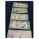 VINTAGE LUCKY BUCKS / PLAY MONEY / 5 PCS