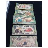 VINTAGE LUCKY BUCKS / PLAY MONEY / 5 PCS