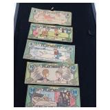 DEPRESSION ERA LUCKY BUCKS / PLAY MONEY / 5 PCS