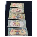 VINTAGE LUCKY BUCKS / PLAY MONEY / 5 PCS