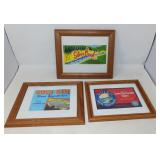 3 VINTAGE VEGTABLE CRATE LABELS IN FRAMES 9 X  11