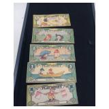 5 PCS DISNEY LUCKY BUCKS PLAY MONEY C.1932