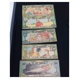 DEPRESSION ERA PLA MONEY / LUCKY BUCKS / 5 PCS