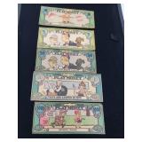 VINTAGE LUCKY BUCKS / PLAY MONEY  / 1930'S / 5 PCS
