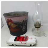 PAINTED GALVANIZED BUCKET WITH  MARILYN CADILLAC