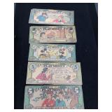 5 DISNEY LUCKY BUCKS DEPRESSION ERA PLAY MONEY