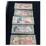 5 DISNEY LUCKY BUCKS DEPRESSION ERA PLAY MONEY