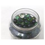 LARGE JAR OF DARK GREEN MARBLES + / APROX 3/4'