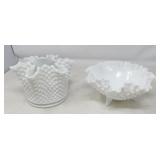 VINTAGE HOBNAIL MILK GLASS+ / 2 PCS