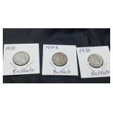 VINTAGE BUFFALO NICKELS / 3 PCS