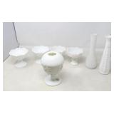 7 PIECES MILK GLASS