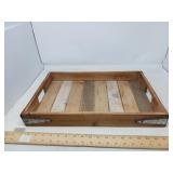 WOODEN TRAY W/ SELF HANDLES