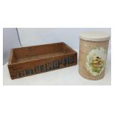 VINTAGE WOODEN BOX & TIN