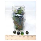 PINT JAR OF VINTAGE MARBLES