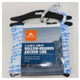 NEW MARINE ANCHOR LINE 1/4' X 100' POLY W/CLIP