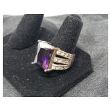 LARGE PURPLE STONE RING / SZ 8 3/4