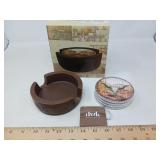 NEW SET OF 4 ROUND UP COASTERS IN HOLDER