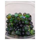 LARGE JAR OF 3/4' GREEN MARBLES