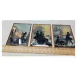 3 VINTAGE CURVED GLASS FRAMED PRINTS - SILHOUETTES