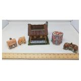 VINTAGE MINI VILLAGE ITEMS / MIXED / 5 PCS