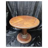 ROUND END TABLE 17' TALL 19' WIDE WOOD VENEER