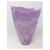 PURPLE ART GLASS VASE WITH RUFFLED EDGE