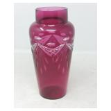 VINTAGE CRANBERRY 'CUT TO CLEAR' GLASS VASE