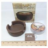 NEW SET OF 4 ROUND UP COASTERS IN HOLDER
