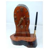 CYPRESS WOOD DESK CLOCK & PEN HOLDER