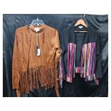 NEW 2 SUEDE FEEL JACKETS WITH FRINGE L & XS