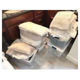 5 BOXES OF MISC. BEDWARE AND THROWS