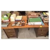 DESK WITH OFFICE SUPPLIES AND CHAIR