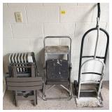 2 SMALL LADDERS, 2 HANDCARTS, 4 PLASTIC TABLES++