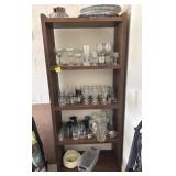 WOODEN SHELF WITH CONTENTS