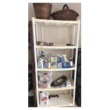 WHITE SHELF WITH MISC. CONTENTS