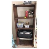 WOOD BOOK SHELF WITH MISC. CONTENTS