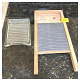 METAL WASHBOARD AND SMALL GLASS WASHBOARD