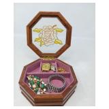OCTAGONAL MULTI-TIERED WOOD W/ GLASS LID BOX