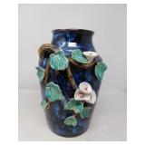 PATTERY VASE WITH 3D VINE AND FLOWERS