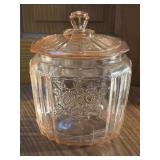 Pink Depression Glass Covered Cookie Jar