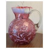 Cranberry Spanish Lace Style Glass Pitcher