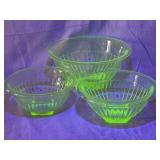 3 Uranium Glass Mixing Bowls